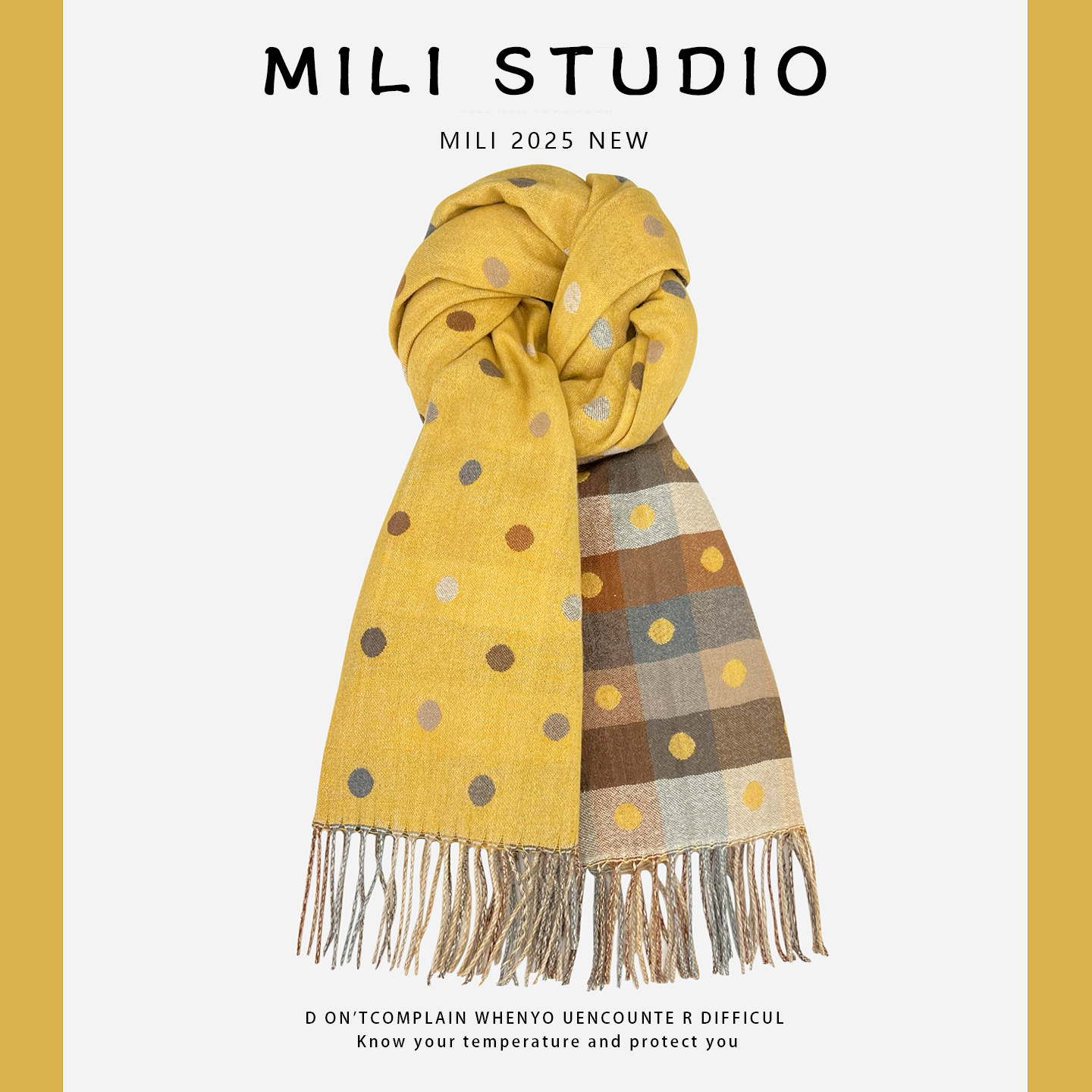 2025新款甜美波点格子拼色双面围巾女秋冬保暖百搭氛围感围脖披肩