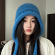蓝色巴拉克拉法帽子女冬季 针织帽防寒保暖毛绒帽 时尚 2025新款 韩版