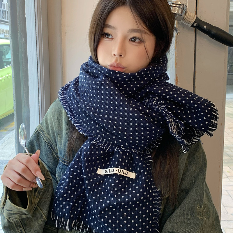 波点针织围巾女冬季韩系氛围感毛线保暖防寒护颈加厚高级感围脖男