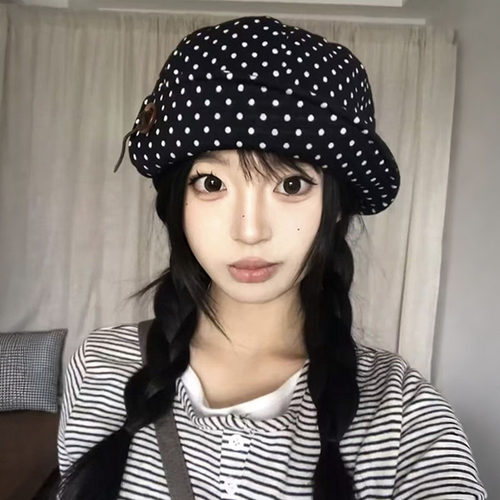 日系波点蝴蝶结报童帽显脸小