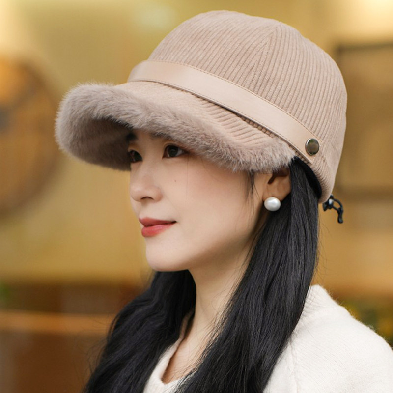 一帽多戴灯芯绒渔夫帽子女秋冬季