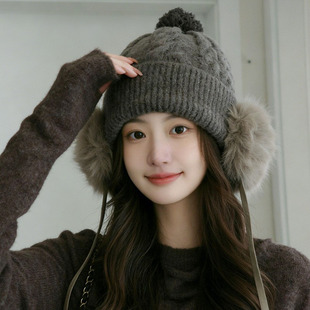 毛绒护耳毛线帽子女冬季2025新款大头围保暖防寒针织帽防风雷锋帽
