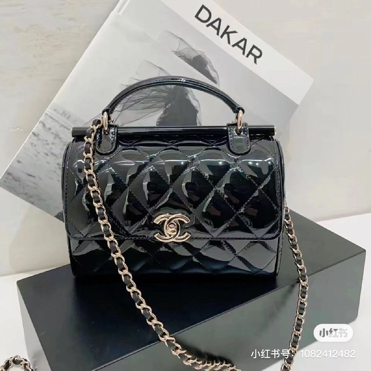 阿段代购 2023新款正品 CHANEL/香奈儿 经典牛皮漆皮盒型单肩包