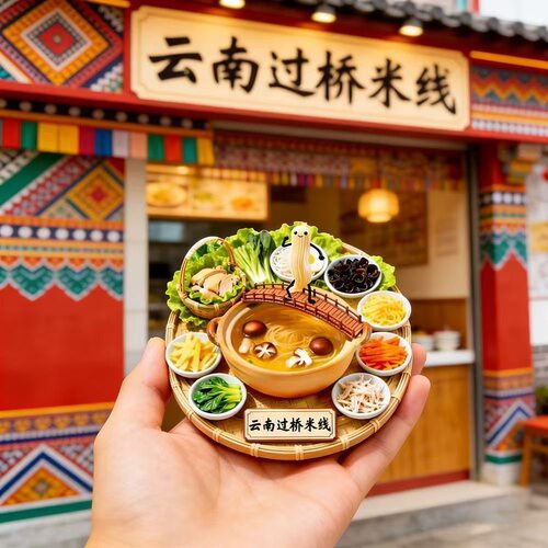 云南过桥米线文创浮雕磁吸冰箱贴