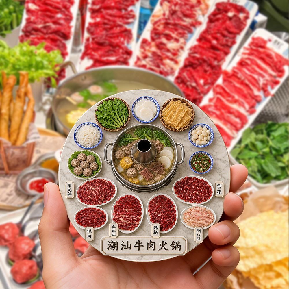 潮汕牛肉火锅树脂浮雕磁吸冰箱贴旅游文创纪念品小礼品装饰品