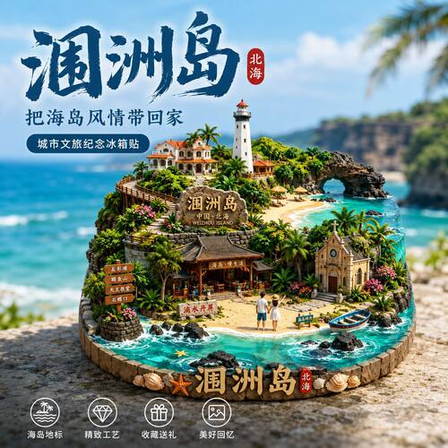 广西北海涠洲岛金属浮雕冰箱贴