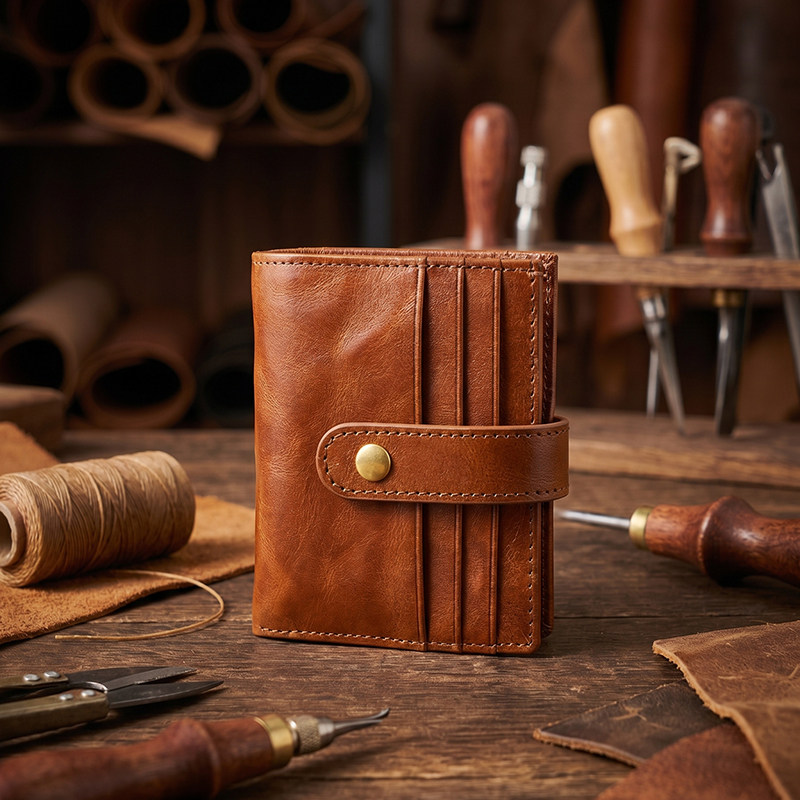 星衿 复古真皮小卡包迷你便携植鞣头层牛皮大容量多卡位短款钱包