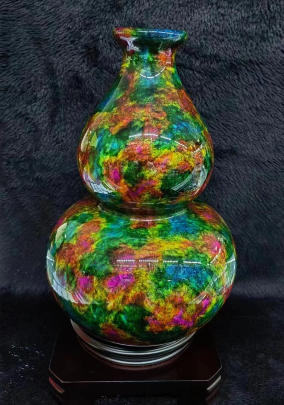 台湾七彩玉石花瓶葫芦聚宝盆转运球摆件客厅插花装饰中式商务送礼