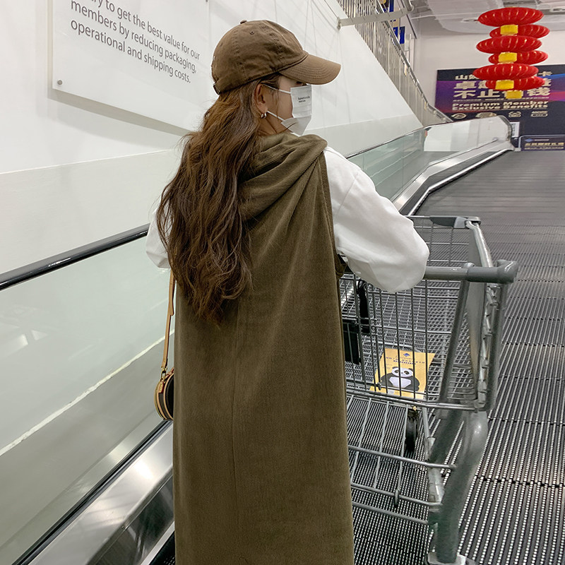 美拉德穿搭灯芯绒卫衣连衣裙女春秋2025新款宽松休闲慵懒长裙,女装连衣裙,茜茜公主