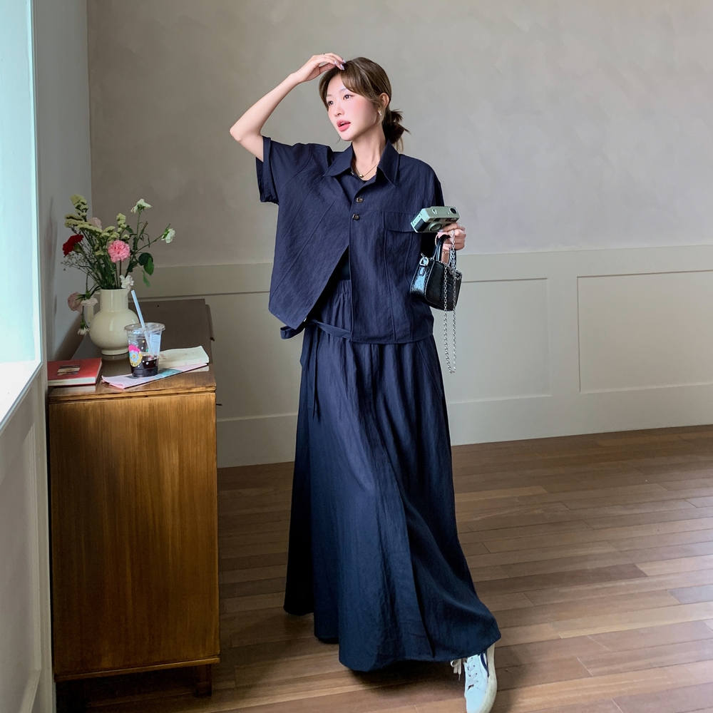 夏日轻熟穿搭一整套装裙女2025新款甜酷翻领衬衫上衣半身裙两件套，商品下架区商品下架区，茜茜公主