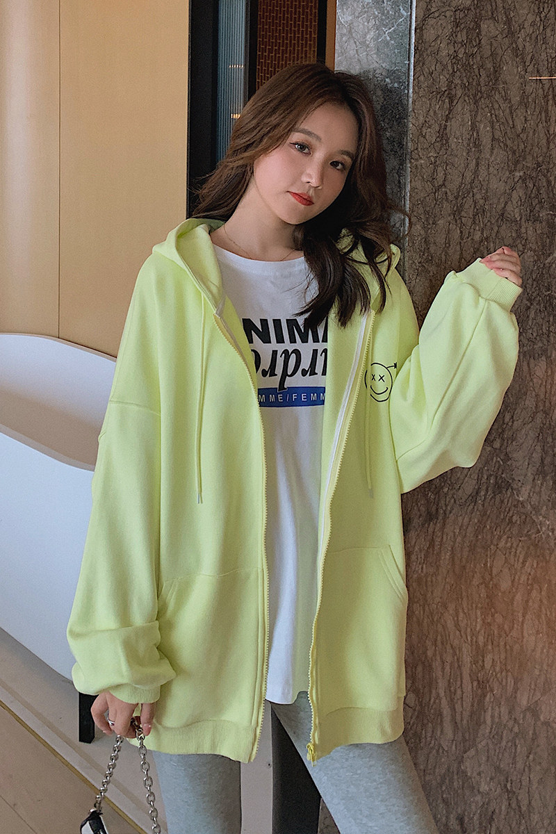 现货！2021春新款加长袖拉链宽松韩版卫衣166-8823P85控138桔色,女装卫衣/绒衫,茜茜公主