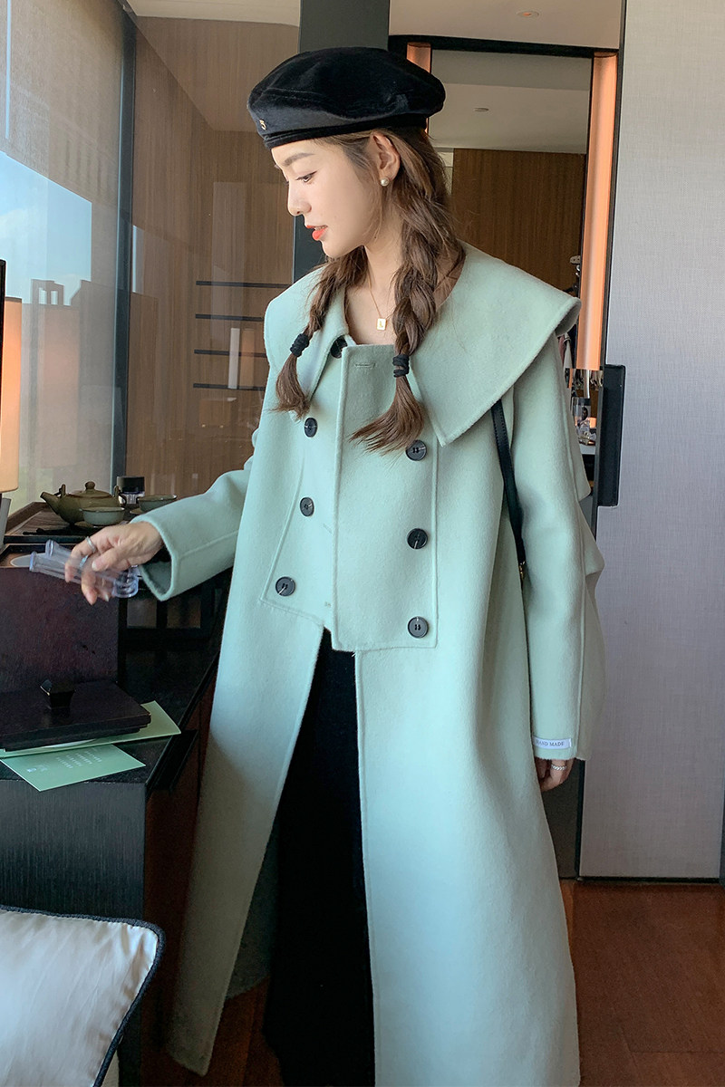 2022冬季新款现货韩版时尚中长款双面呢外套166-9905P255K388,女装毛呢外套,茜茜公主