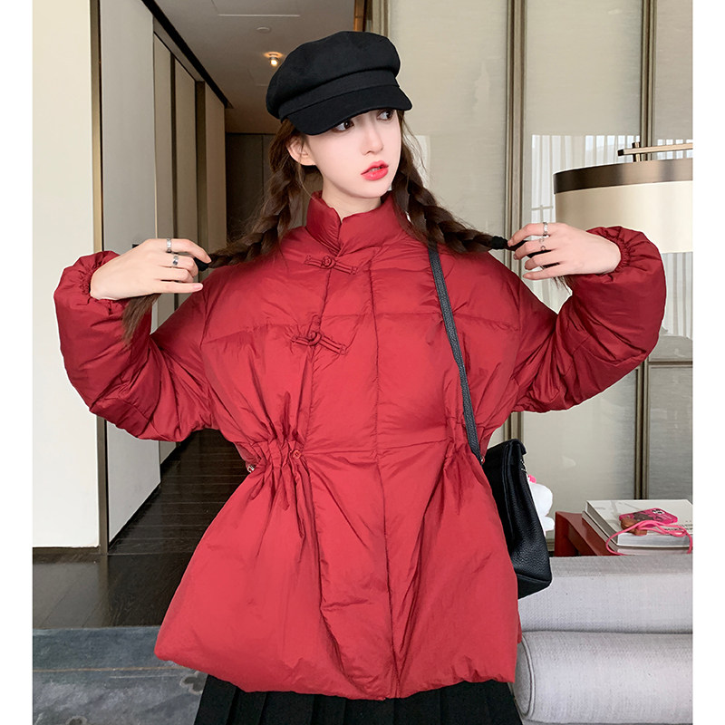 新中式国风盘扣红色短款羽绒服女冬2024年新款高级感超好看厚外套,女装羽绒服,茜茜公主
