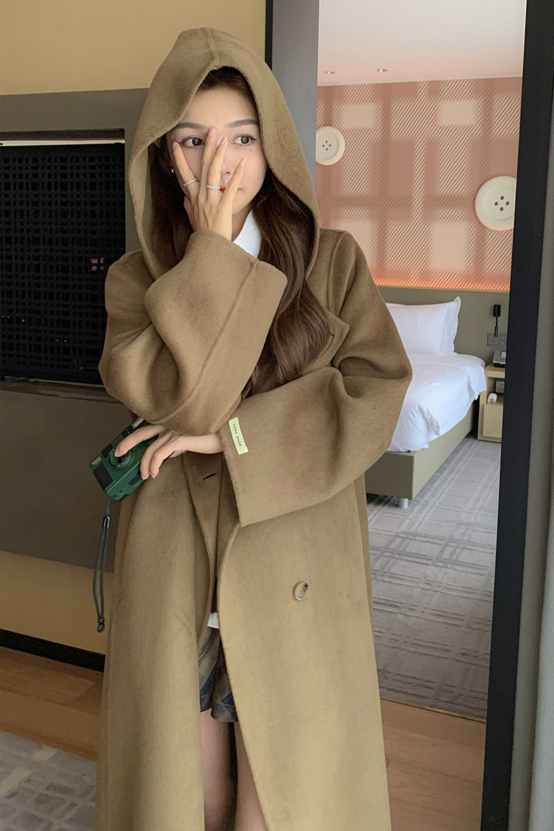 2022冬季新款现货韩版宽松连帽双面呢外套166-9938P270K408,女装毛呢外套,茜茜公主
