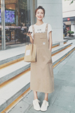 卡其色休闲背带连衣裙女春夏2025年新款洋气减龄气质吊带长裙，女装连衣裙，茜茜公主