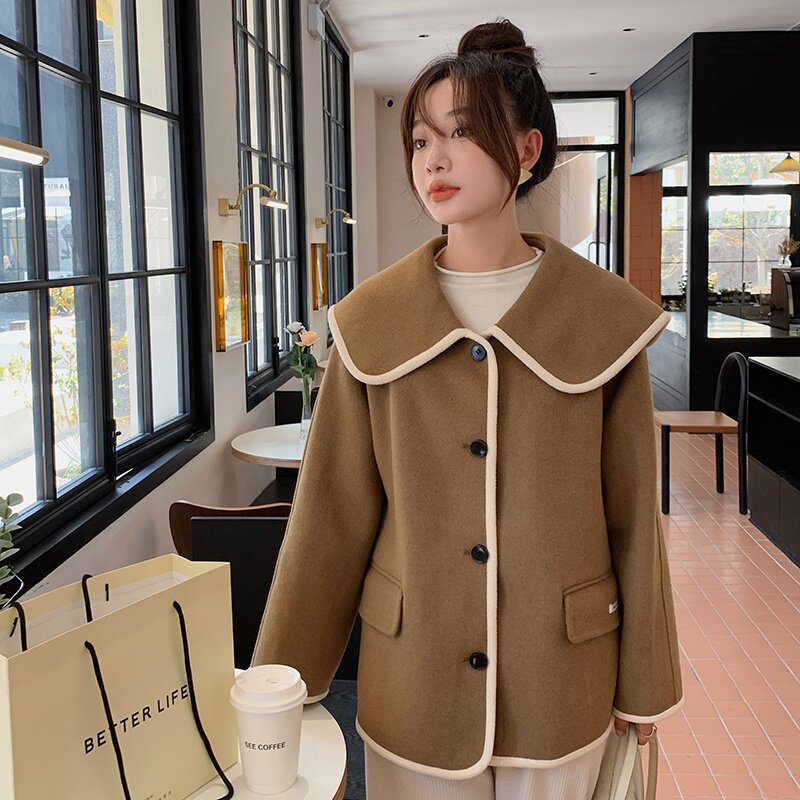2023冬季现货双面呢外套166-9902P235K358卡其,女装毛呢外套,茜茜公主