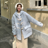 2025冬季新款现货蓝色羊羔毛外套牛角扣呢子外套166-6618P195K298，女装短外套，茜茜公主