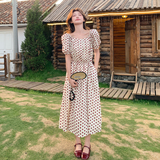 法式复古波点连衣裙女2025夏季新款气质温柔风收腰显瘦泡泡袖长裙，女装连衣裙，茜茜公主