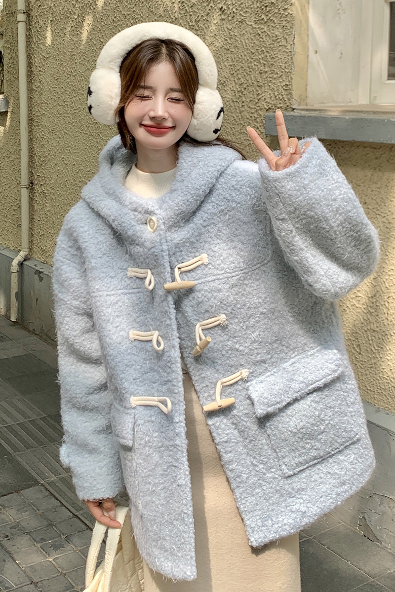 2025冬季新款现货蓝色羊羔毛外套牛角扣呢子外套166-6618P195K298,女装短外套,茜茜公主
