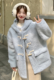 2025冬季新款现货蓝色羊羔毛外套牛角扣呢子外套166-6618P195K298，女装短外套，茜茜公主