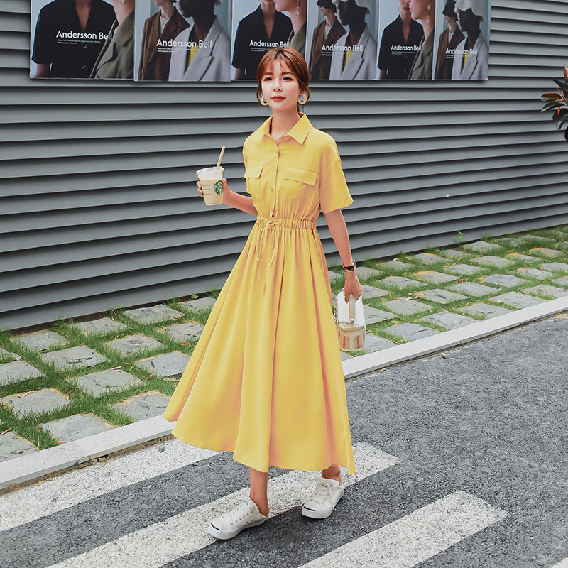 现货2021韩版女显瘦宽松夏森系166-1027P75控128蛋黄色,女装连衣裙,茜茜公主