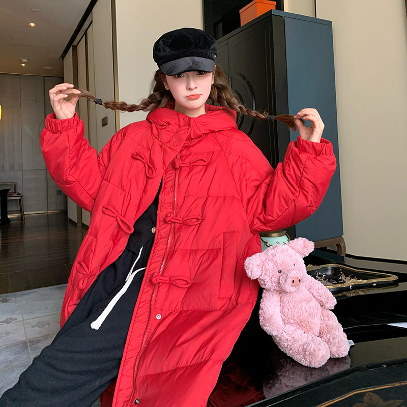 新中式国风盘扣设计感红色羽绒服女2025冬季新款加厚白鸭绒外套潮,女装羽绒服,茜茜公主