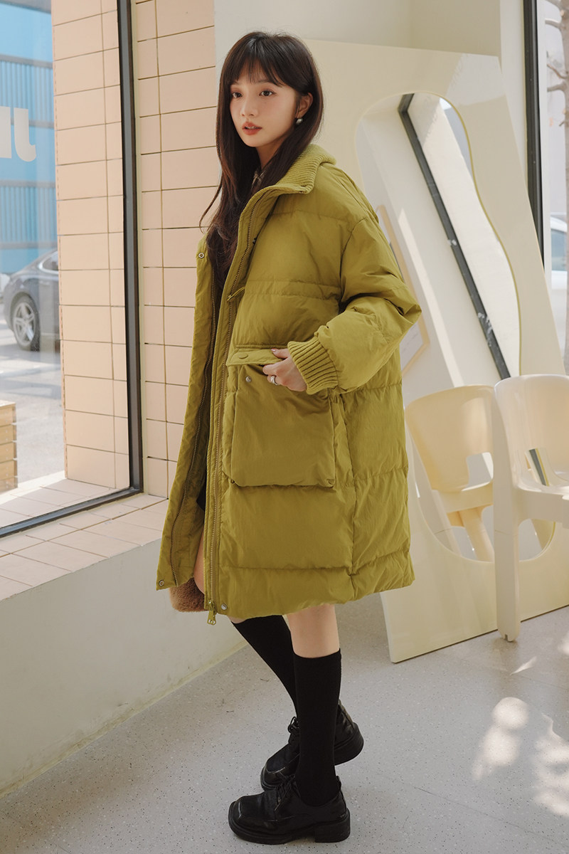 2022冬季新款现货毛线领中长款羽绒服166-9917P225K358,女装羽绒服,茜茜公主
