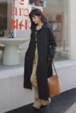 2023春季新款现货经典黑色三角扣腰带长款风衣166-8276P155K228，女装风衣，茜茜公主