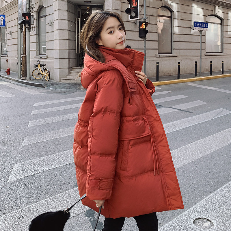 2022冬季现货韩版抽绳宽松中长款羽绒服166-8676P280K438图片