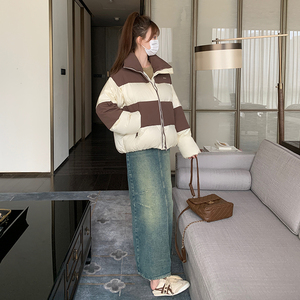 2023冬季新款现货时尚条纹短款50绒羽绒服166-6629P220K308