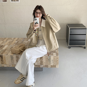 简约撞色翻领休闲外套女2025春季新款韩系高级感宽松小个子上衣潮图片
