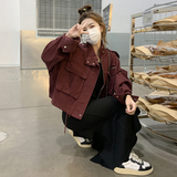现货酒红色工装短外套2025秋季时尚外套166-2305P125K178，女装短外套，茜茜公主