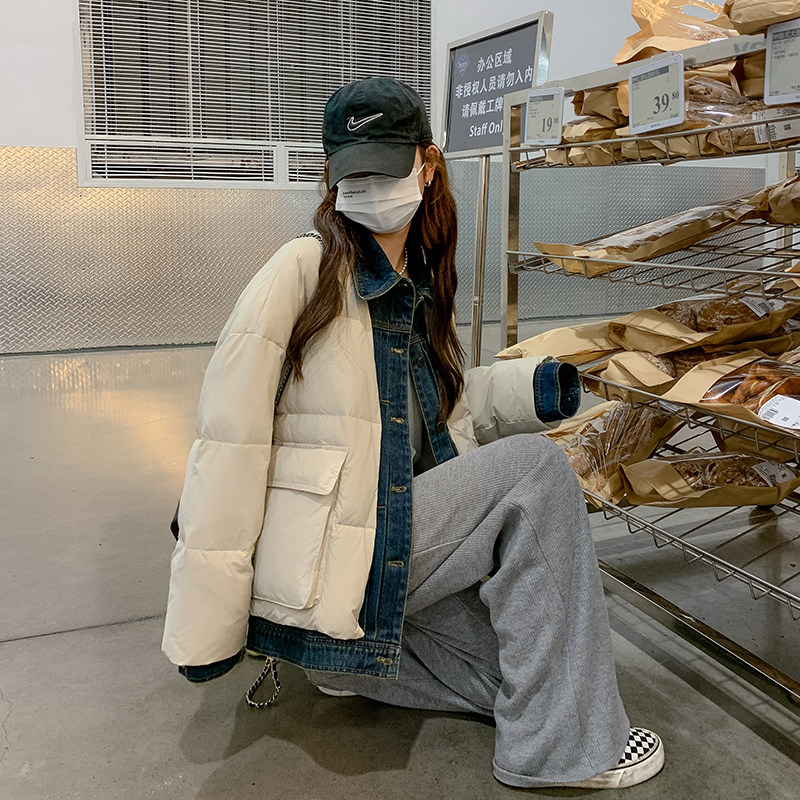 2024冬季新款现货设计感牛仔拼接90绒羽绒服166-9998P360K538,女装羽绒服,茜茜公主