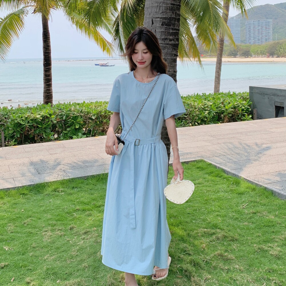 新款2025夏现货韩版休闲显瘦宽松长款连衣裙166-2535P125K188,女装连衣裙,茜茜公主