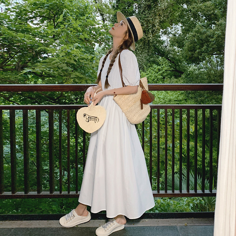 2025夏季新款现货米白色显瘦长款连衣裙166-2396P105K168,女装连衣裙,茜茜公主