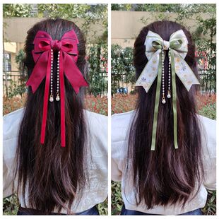 大蝴蝶结发夹发饰头花中国风女马面裙长发带学生儿童古风汉服流苏