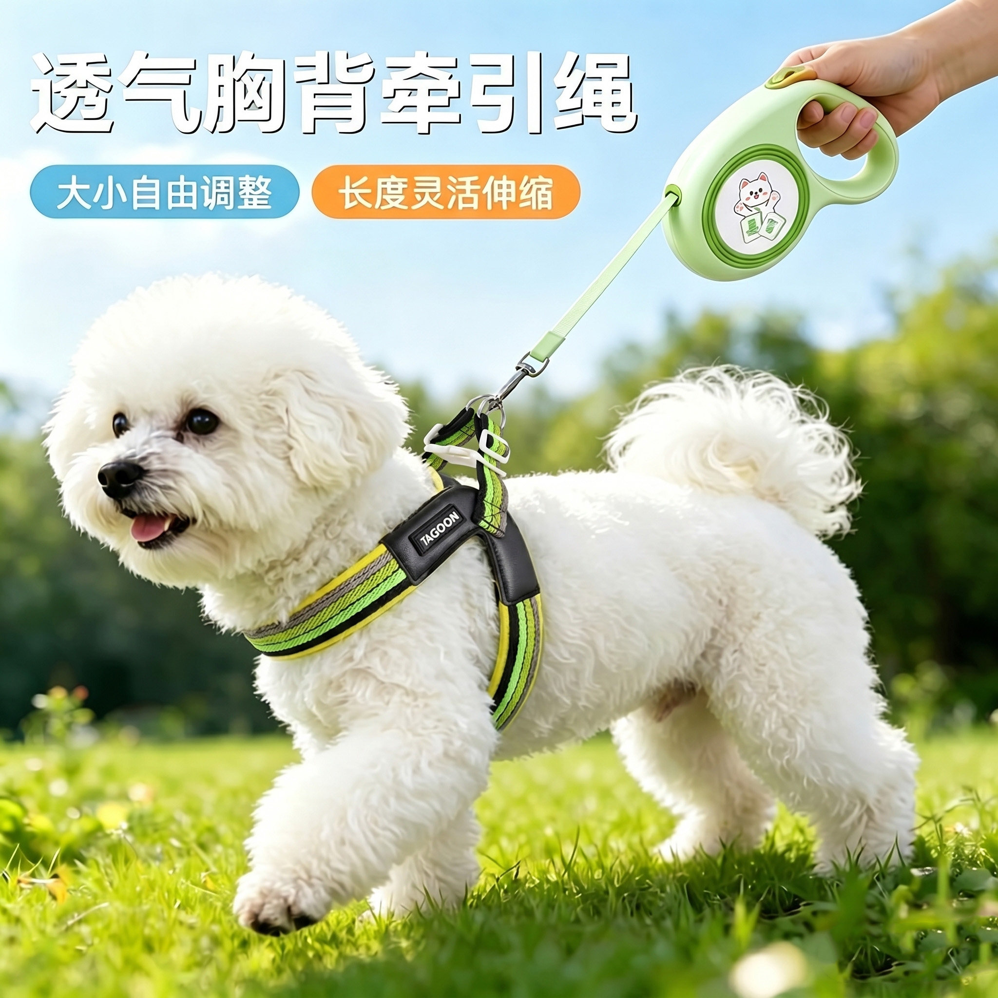 透气胸背带狗狗牵引绳可调节长度伸缩防挣脱宠物遛狗绳XS码背心式图片