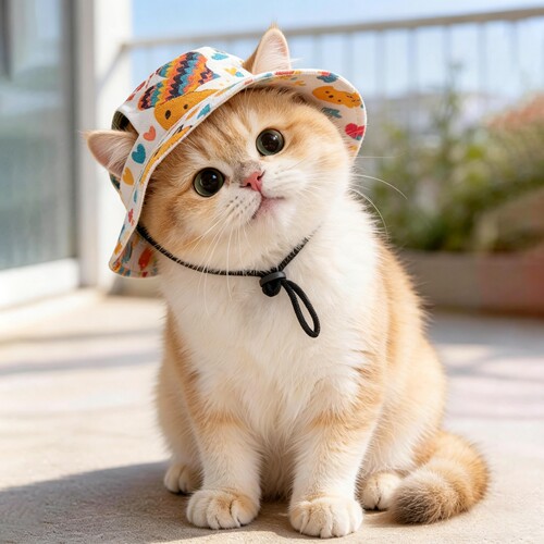 猫咪帽子可爱露耳朵狗狗夏季防晒太阳帽德文猫英短宠物小猫渔夫帽