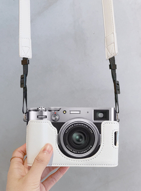 适用富士X100V相机底座半套保护包黑白色简约便携皮套可取电池