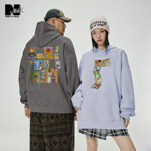 新款 25年秋季 仿麂皮趣味图案印花加厚连帽卫衣 潮牌男装 NMAX大码