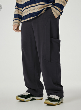 NMAX大码潮牌男装秋季280G毛圈卫裤立体剪裁加肥纯色微弹休闲裤