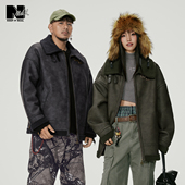 冬新品 NMAX大码 潮牌男装 仿羊羔毛机车服皮毛一体纯色保暖棉衣