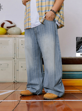 NMAX大码潮牌男装26年春季新款经典洗水复古摩登黑色弯刀牛仔长裤