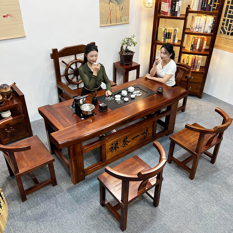 老船木茶台中式禅意功夫茶几仿古简约一体套装茶室家用办公泡茶桌