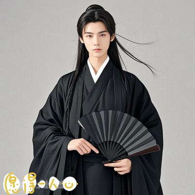 男士古装超仙气质古风帅公子书生黑色长袍大袖衫国学舞台演出汉服