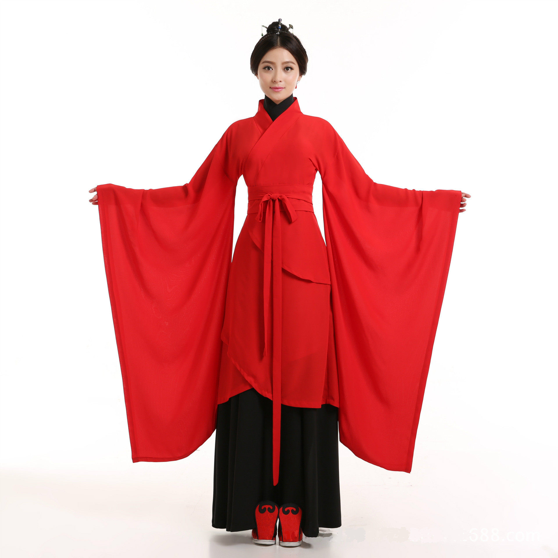 汉服女古装礼仪之邦中国风舞台曲裾襦裙表演服飘逸广袖流仙长裙红