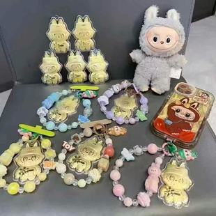 拉布布手机链黄金20mg卡通迷你拉布布金片珠珠链挂件包包挂饰礼物