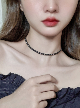 李沁同款铆钉黑色项链chocker锁骨链ins酷颈带网红女简约冷淡风
