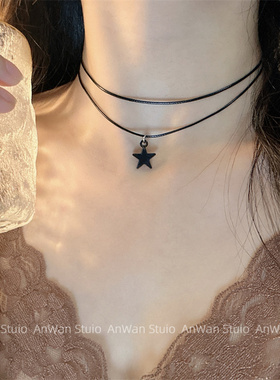 双层星星黑色锁骨链女简约颈带森系网红项链脖饰甜美choker劲链潮