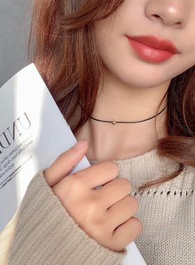 简约chocker项颈链女秋冬锁骨链黑色转运珠黑色颈带甜美气质项圈